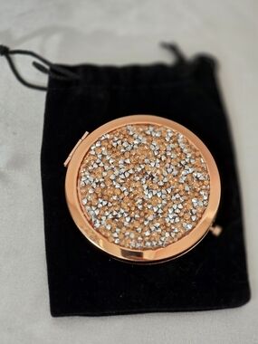 Crystal Embellished Rose Gold Compact Mirror